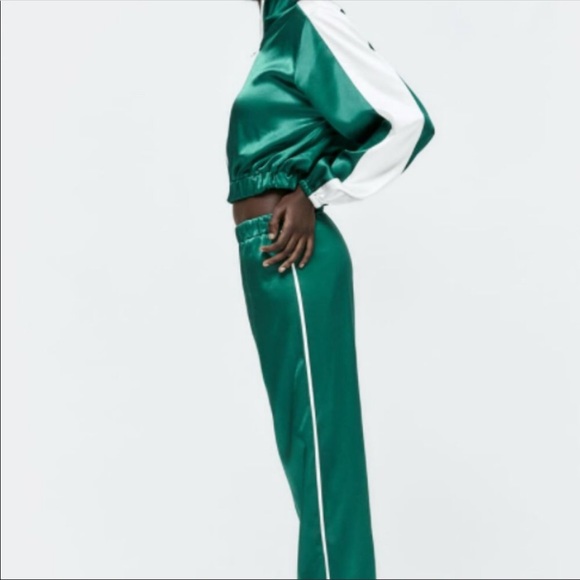 SET satin effect piped jacket& pants SzS - Picture 2 of 8